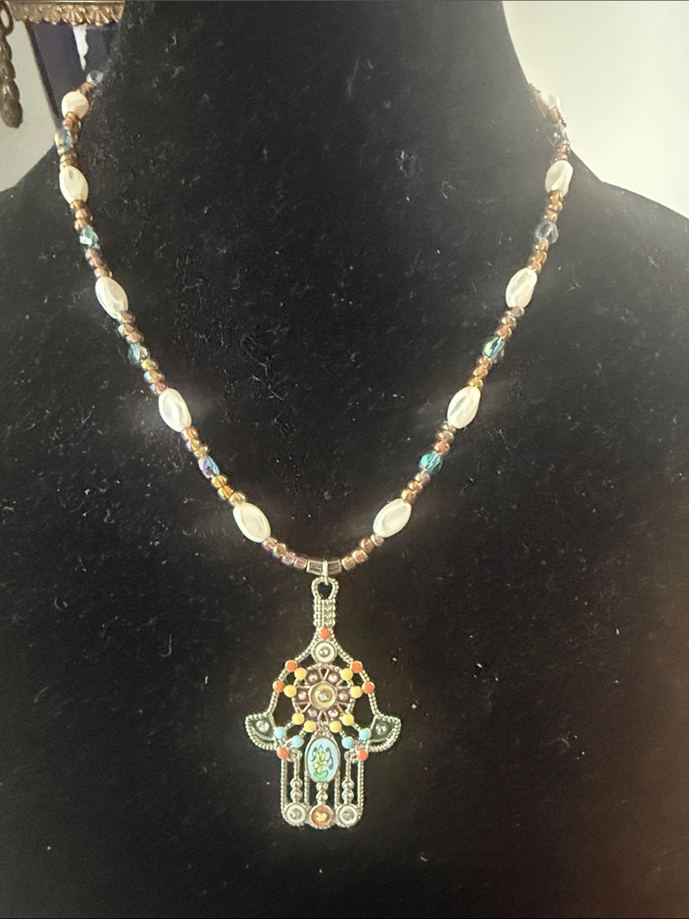 Multicolor Beaded Hamsa Pendant Necklace